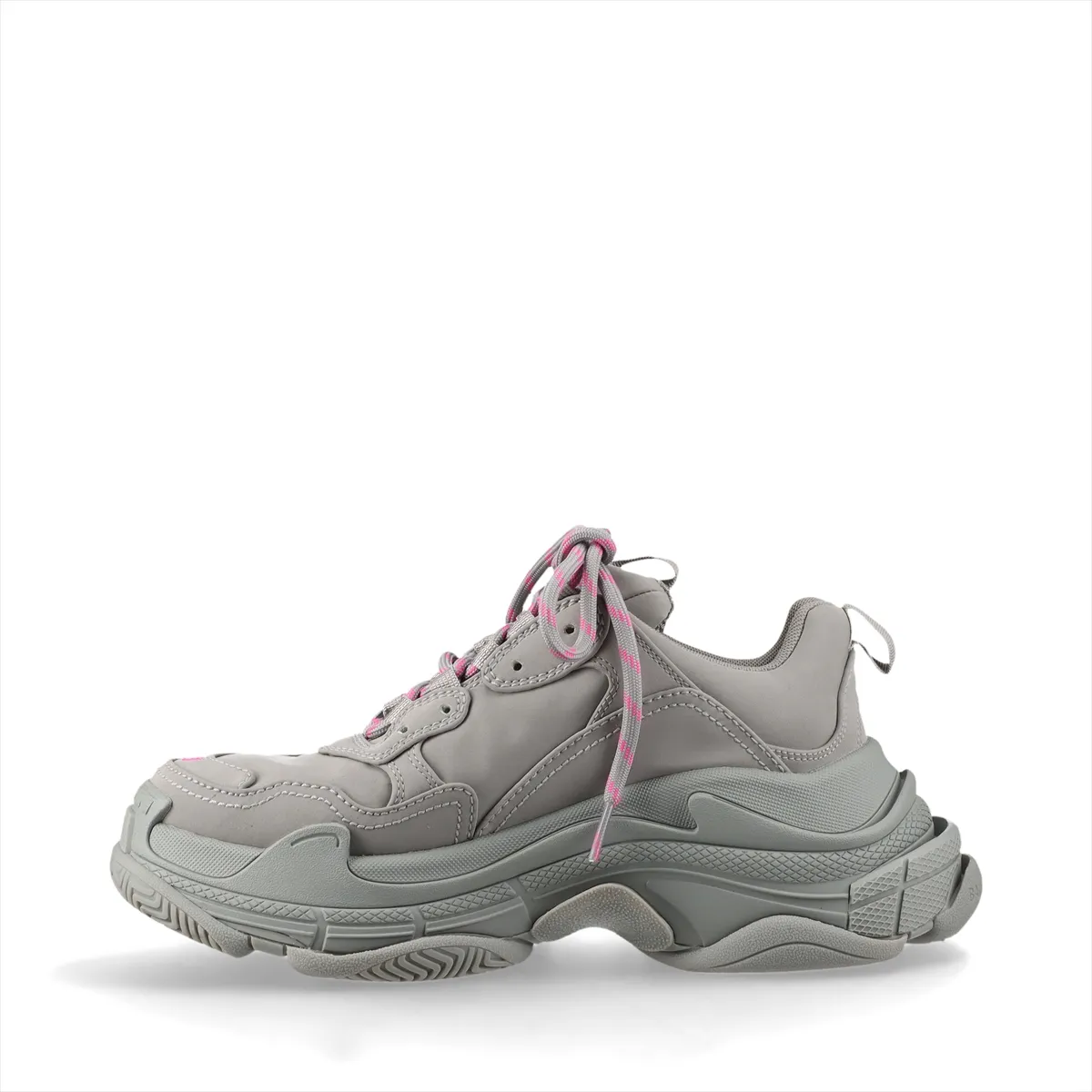 Chunky layered-sole sneaker in grey fabric with oversized multi-tier midsole.