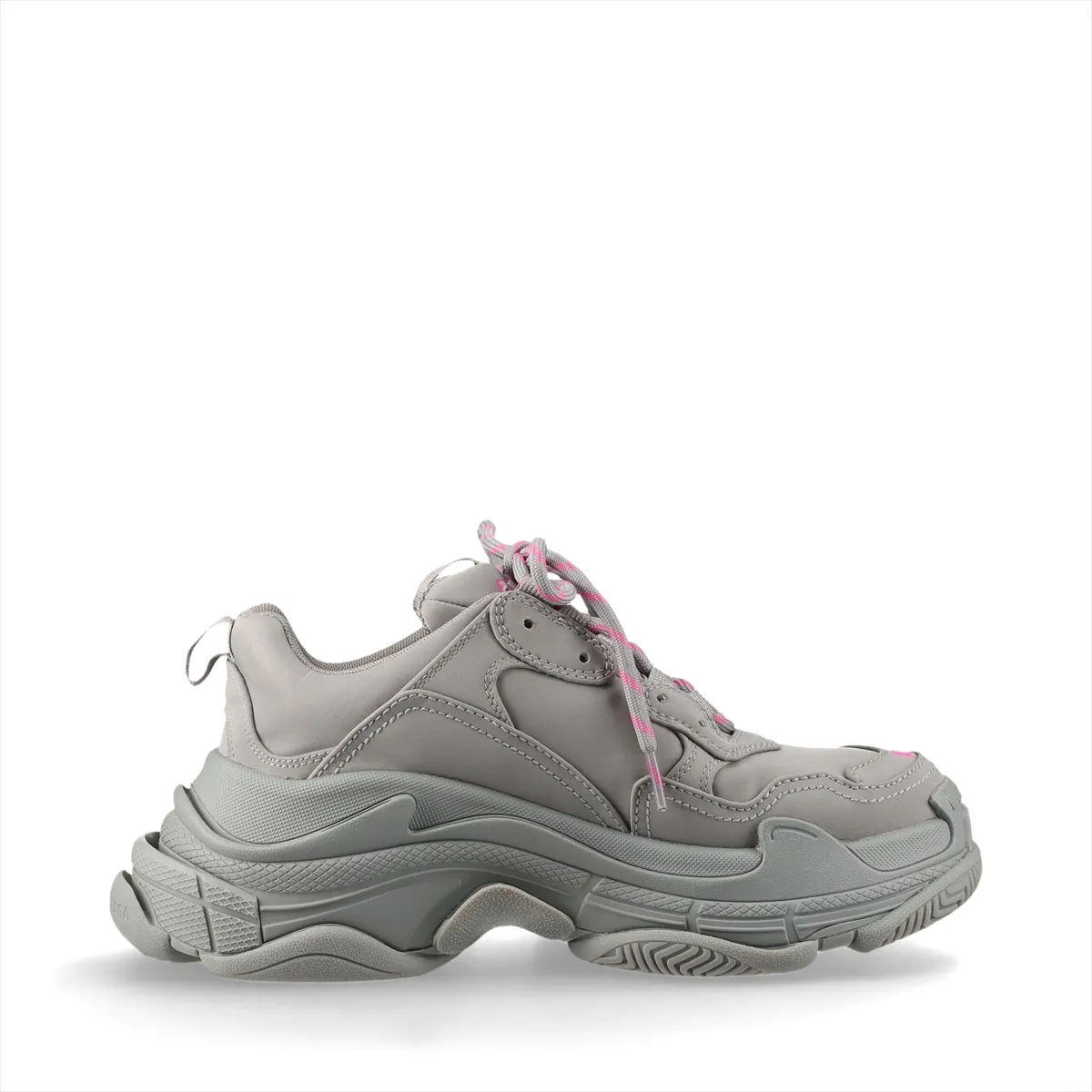 Chunky layered-sole sneaker in grey fabric with oversized multi-tier midsole.