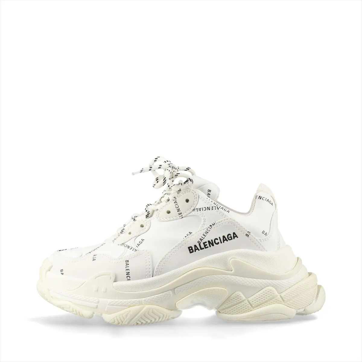 Chunky multi-layer sole sneakers in white with black printed detailing.