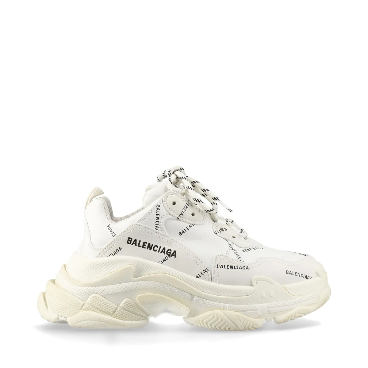 Chunky multi-layer sole sneakers in white with black printed detailing.