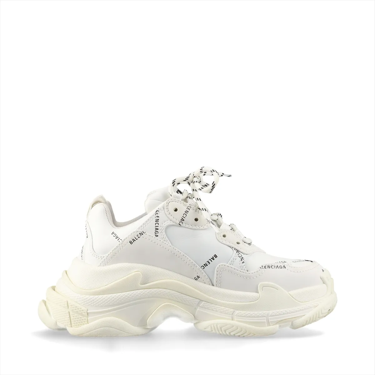 Chunky multi-layer sole sneakers in white with black printed detailing.