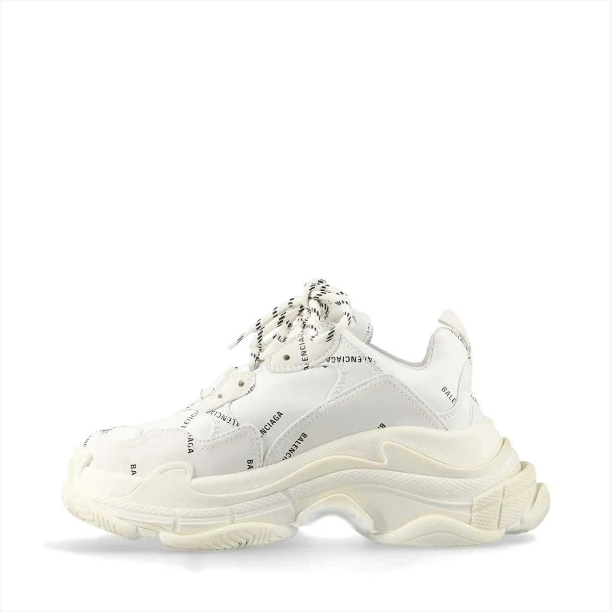 Chunky multi-layer sole sneakers in white with black printed detailing.