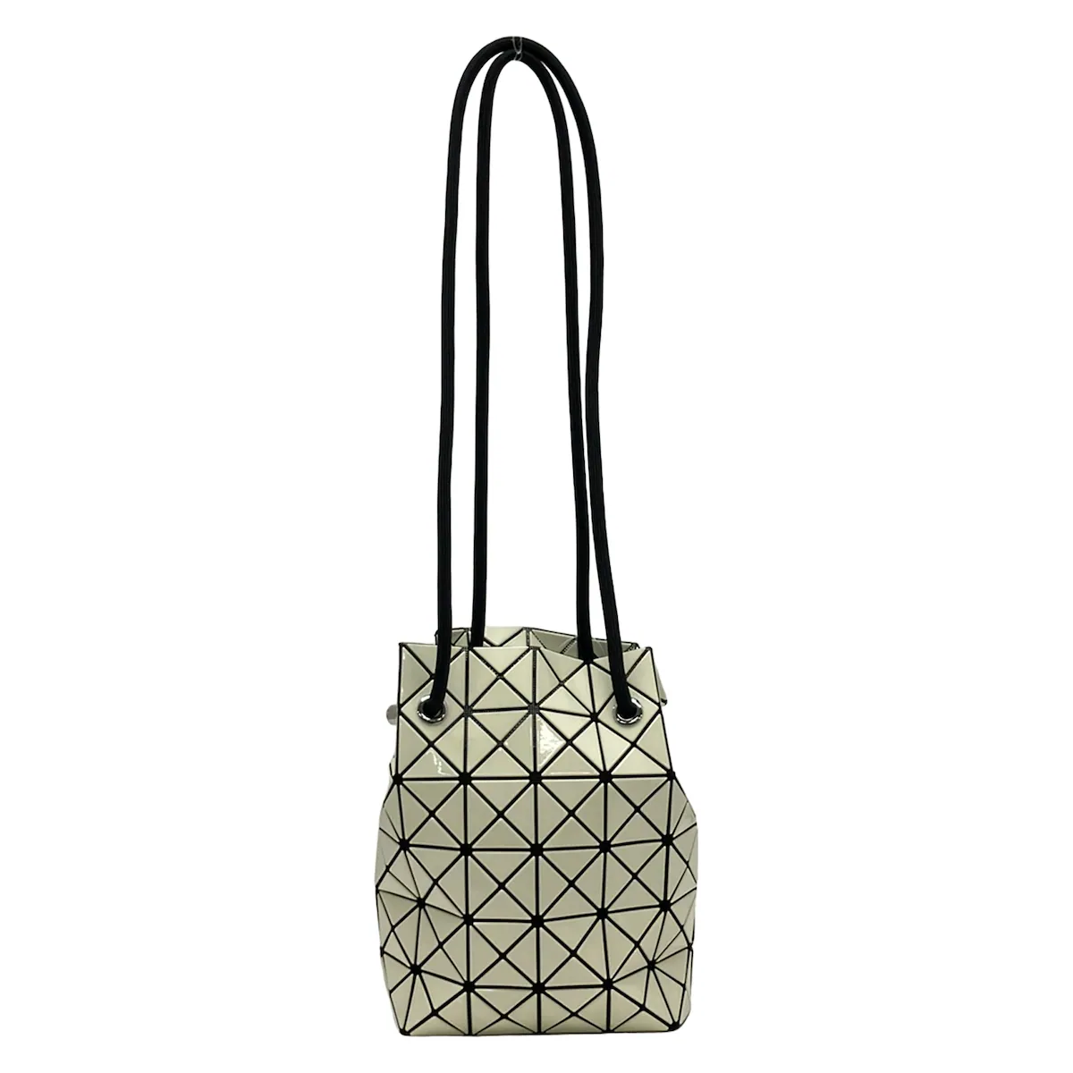 Geometric panelled shoulder bag with adjustable strap, shown upright.