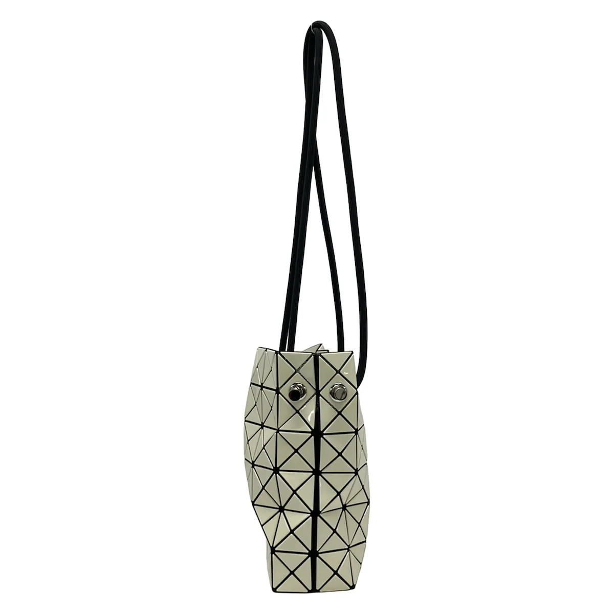 Geometric panelled shoulder bag with adjustable strap, shown upright.
