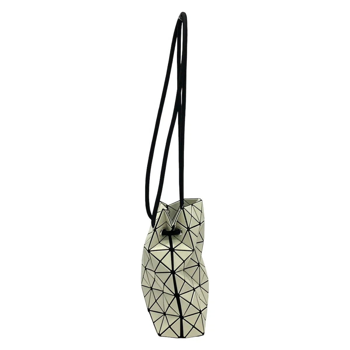 Geometric panelled shoulder bag with adjustable strap, shown upright.