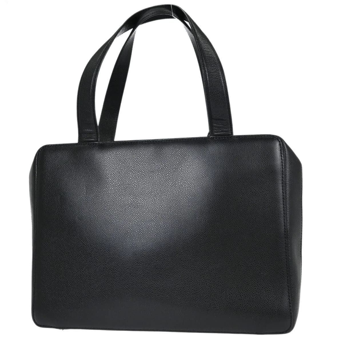 Structured black grained leather briefcase with top handles and gold-tone hardware