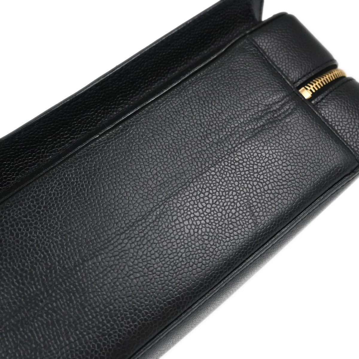 Structured black grained leather briefcase with top handles and gold-tone hardware