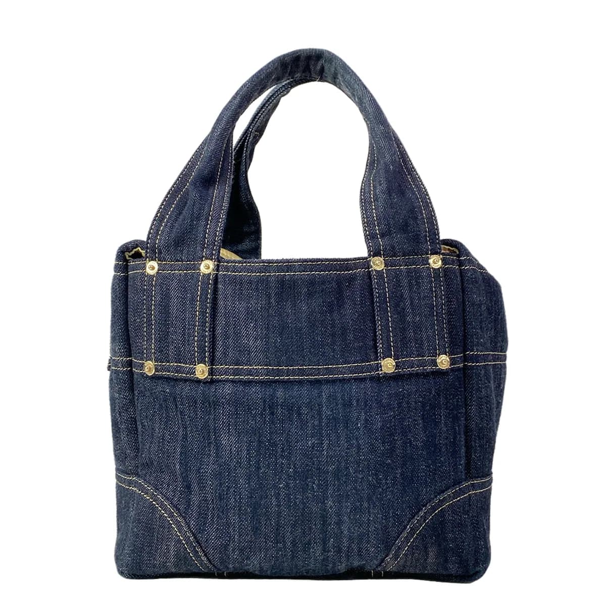 Navy denim handbag with a subtle sparkle in the fabric.