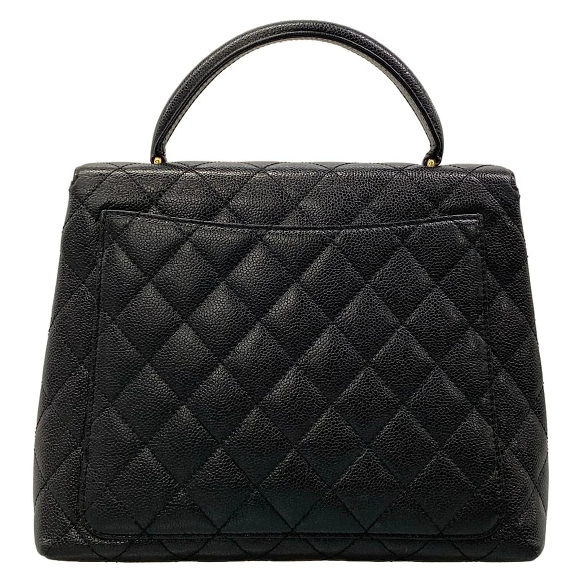 Black quilted bag with a tapered trapezoid silhouette.