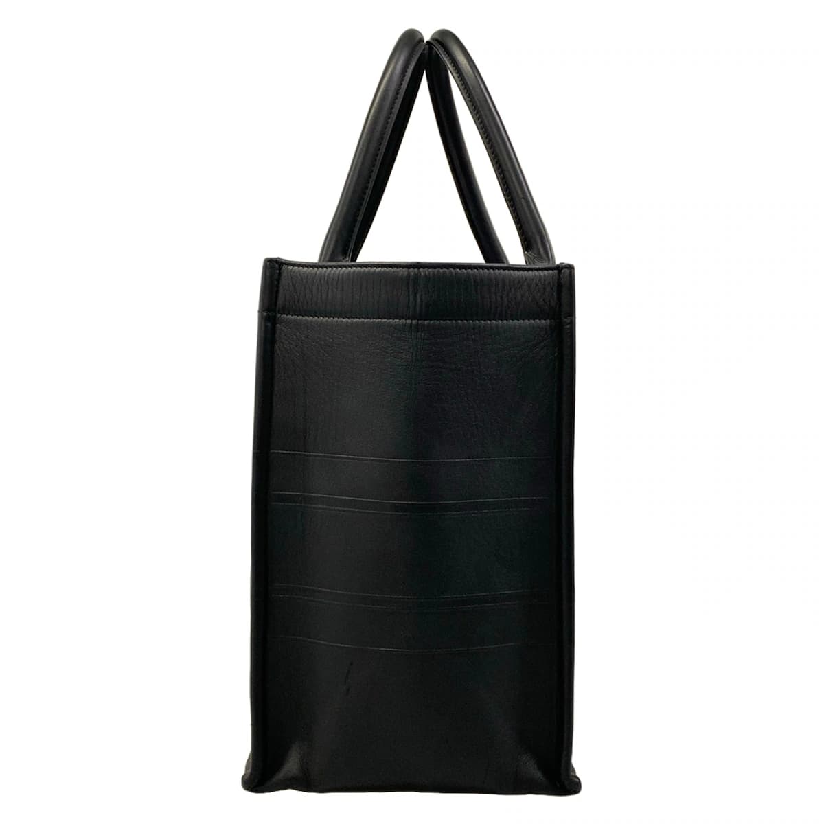 Black tote bag with twin shoulder straps and an open top
