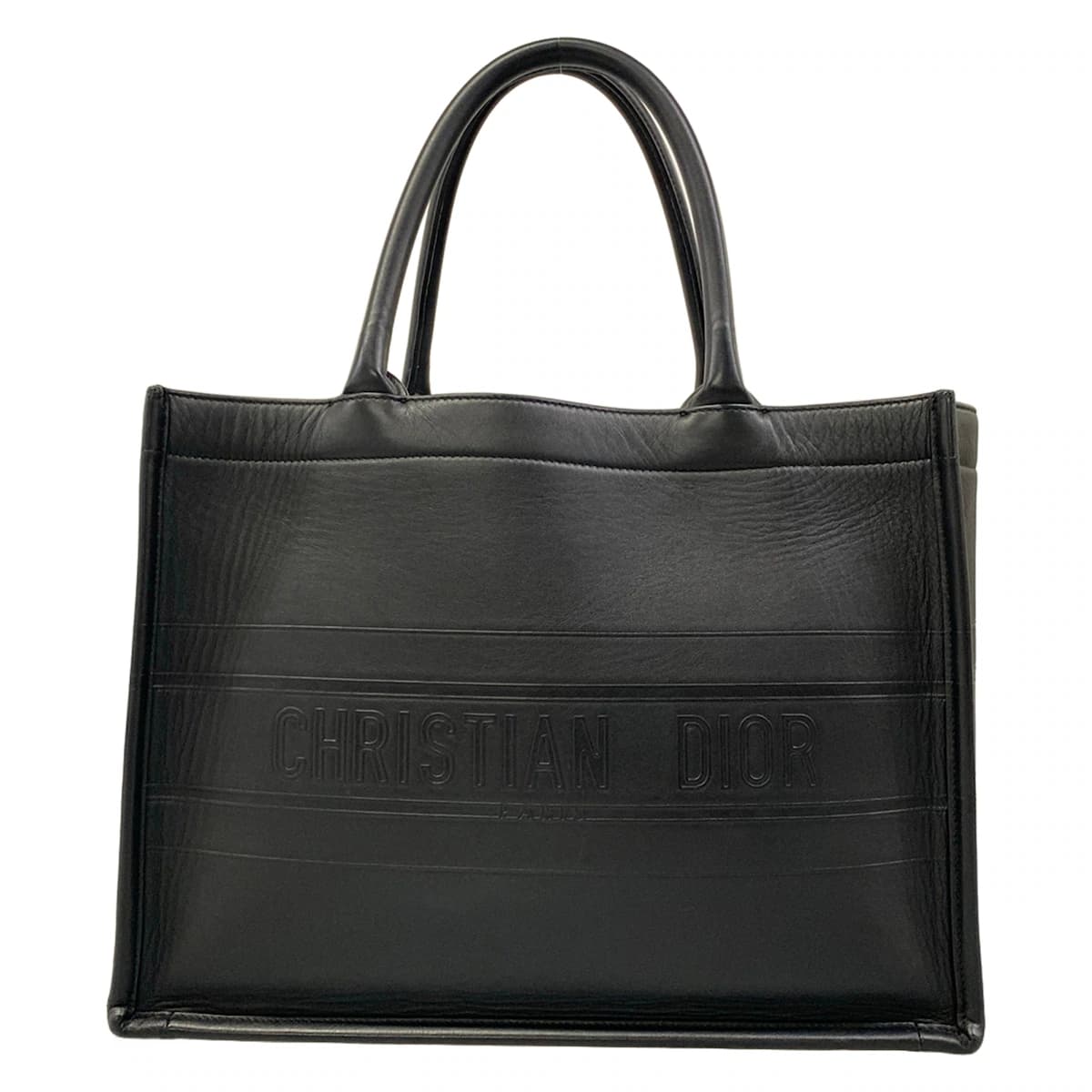 Black tote bag with twin shoulder straps and an open top