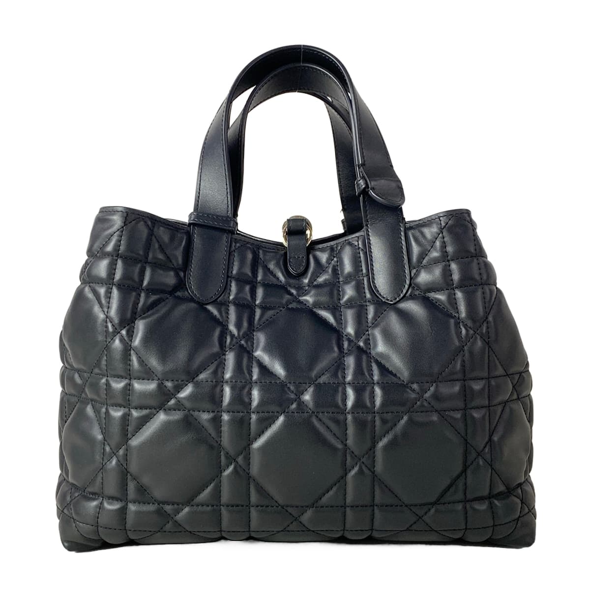 Black tote bag with two top handles.