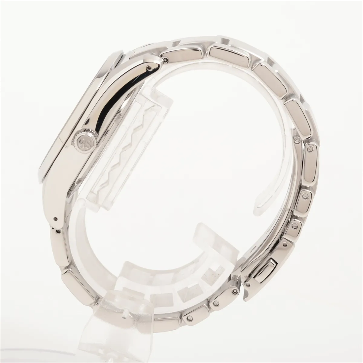 Stainless steel watch with a black dial, baton indices and a steel bracelet