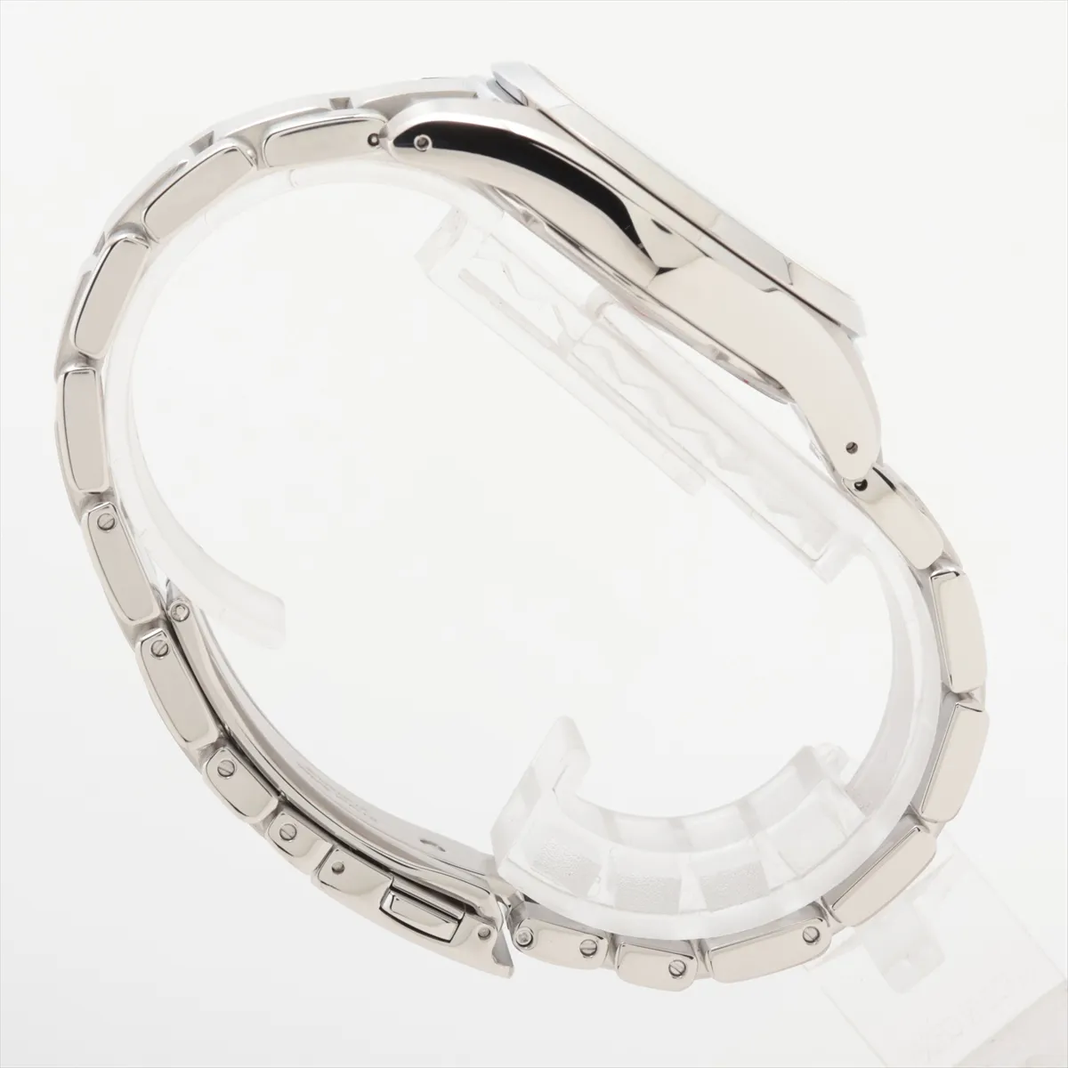 Stainless steel wristwatch with a blue dial, applied baton markers and a steel bracelet.
