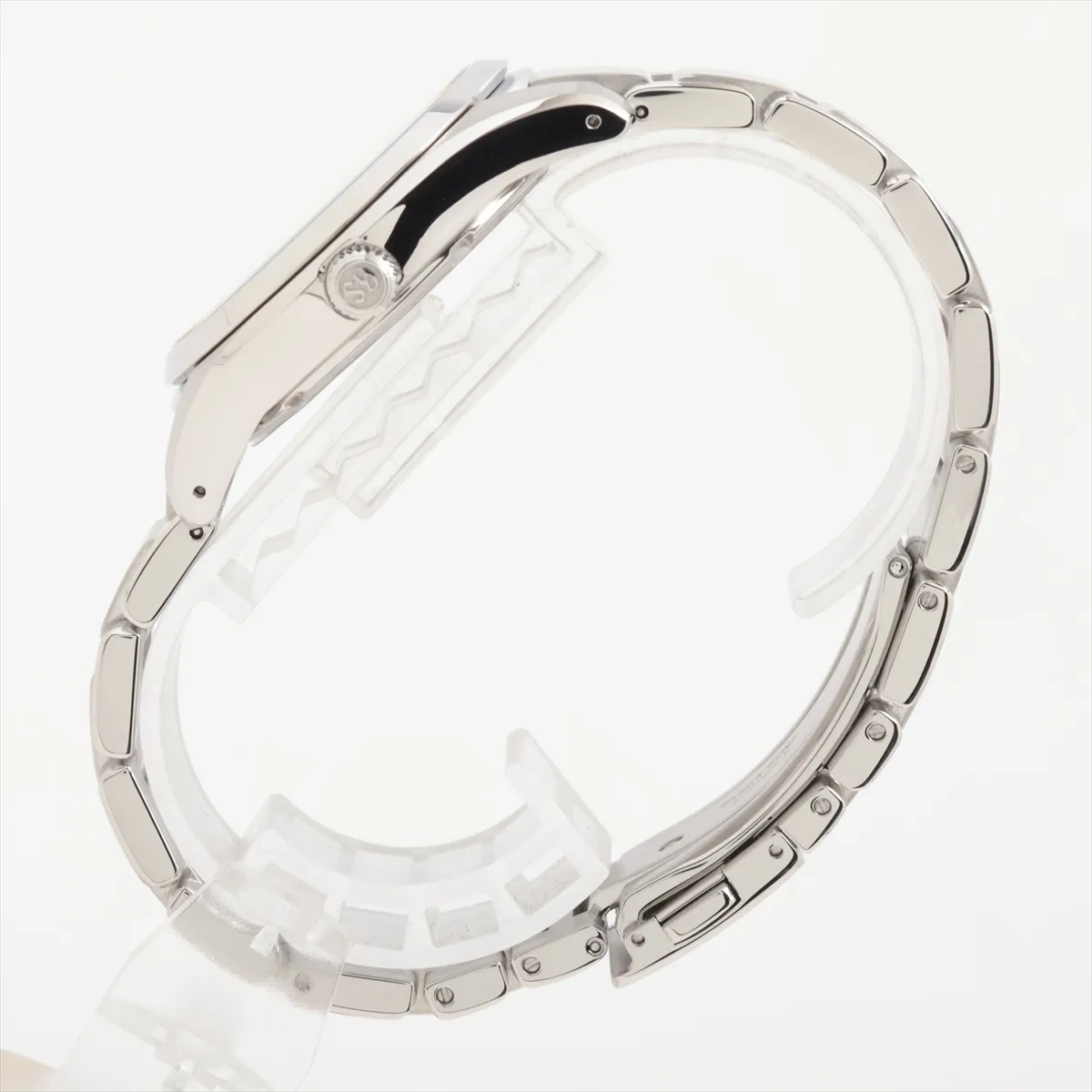 Stainless steel wristwatch with a blue dial, applied baton markers and a steel bracelet.