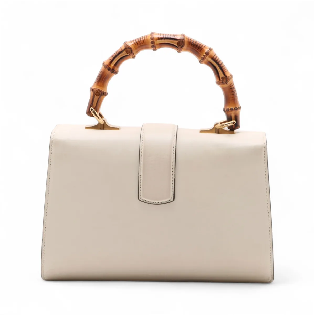 Multicolour leather handbag with bamboo-accented hardware, a top handle and a detachable strap.