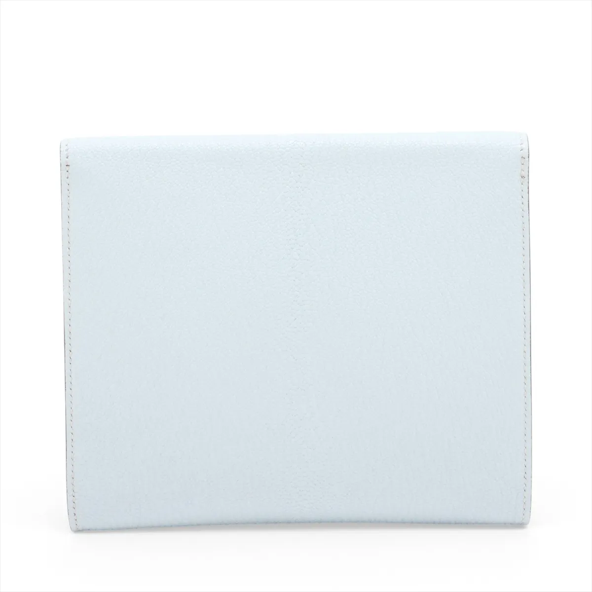 Blue grained leather piece with silver-tone metal fittings.