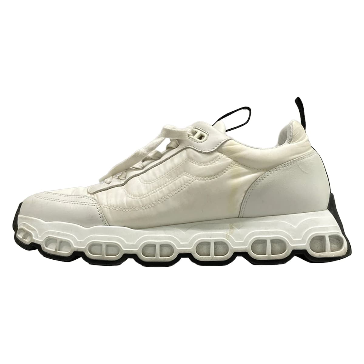 Pair of white leather low-top sneakers.