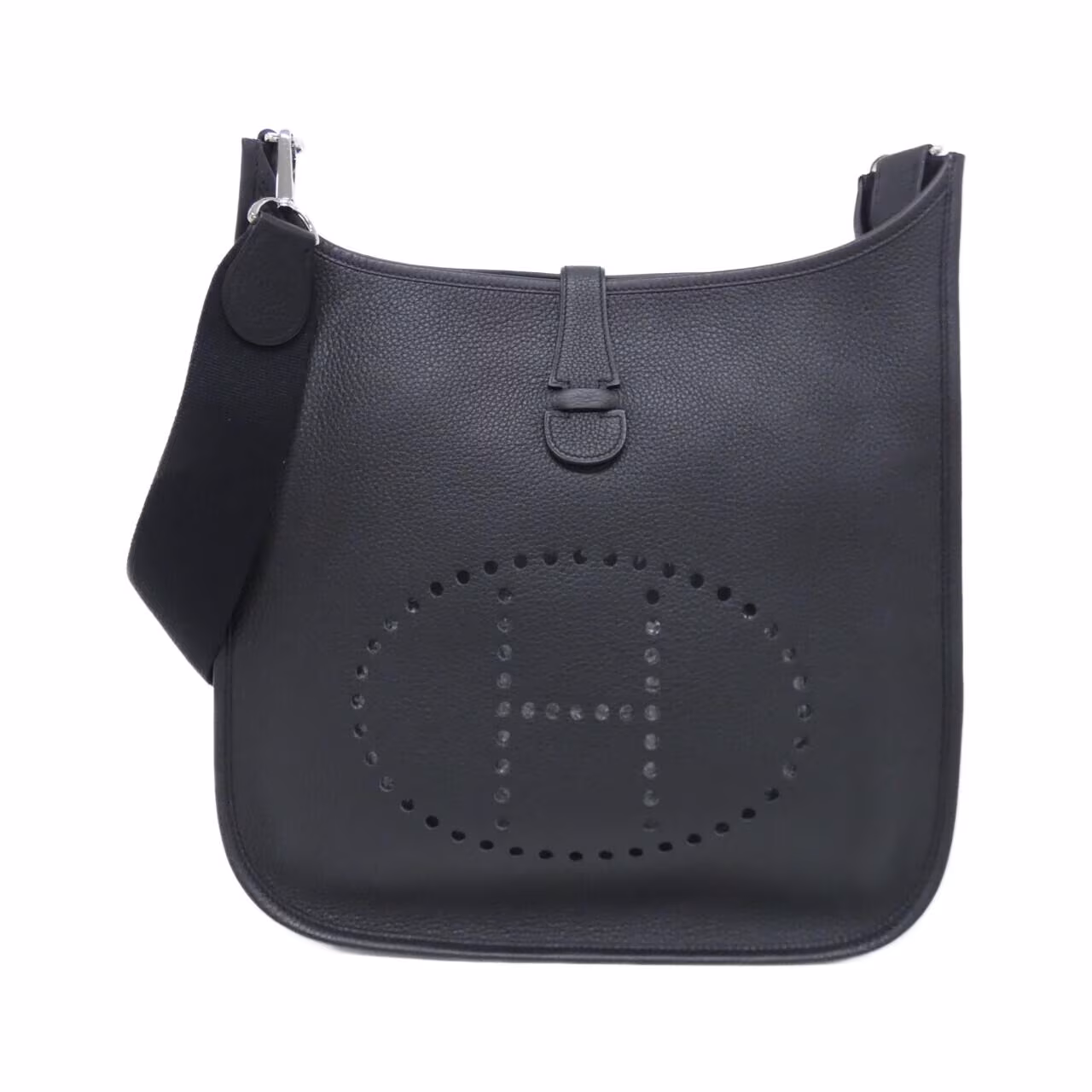 Large leather shoulder bag with perforated H cut-out on the front and a long adjustable strap