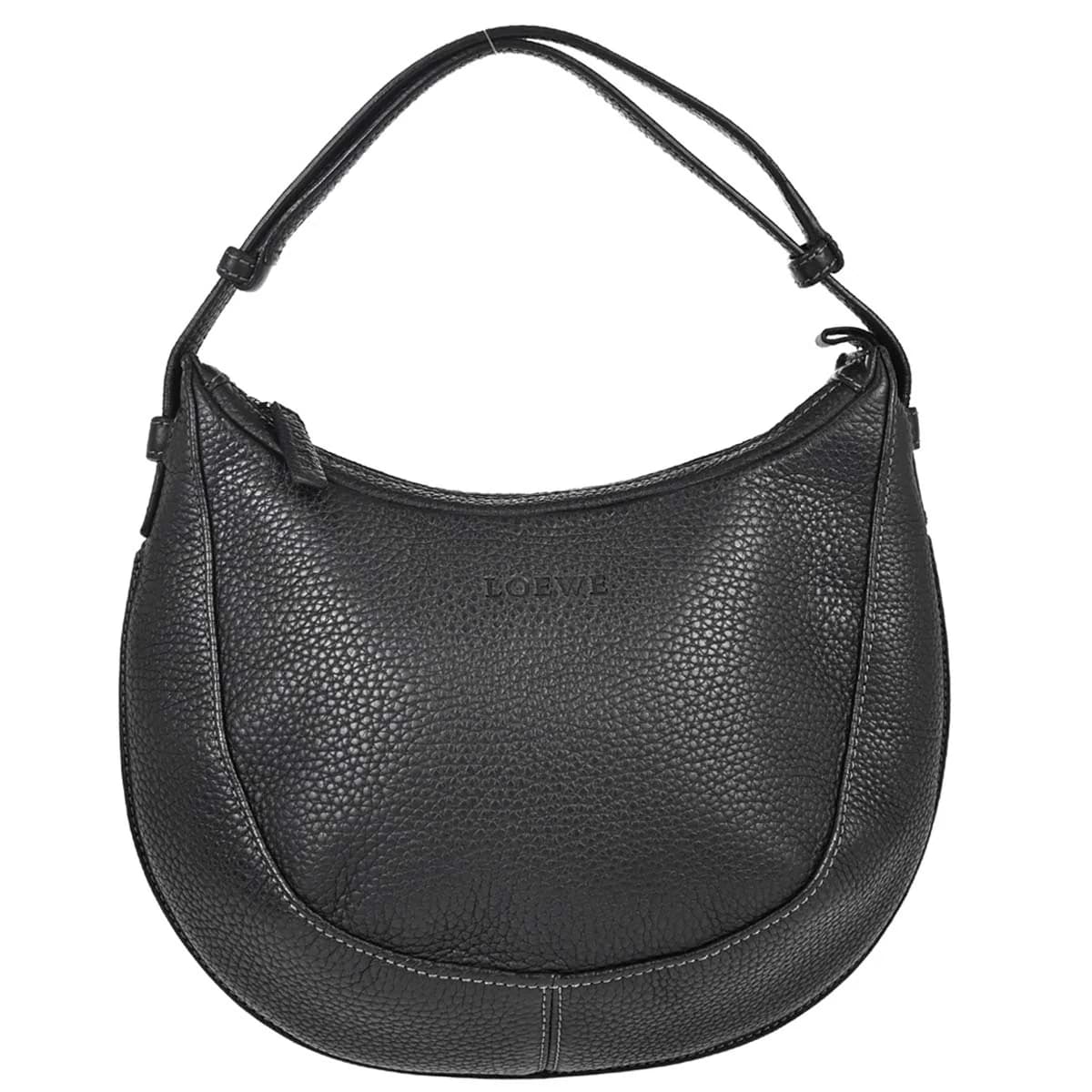 Slouchy black leather shoulder bag with a single strap.