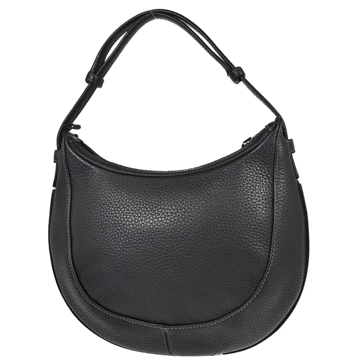 Slouchy black leather shoulder bag with a single strap.