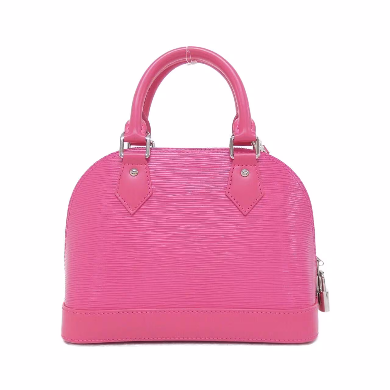 Small dome-shaped handbag in textured leather with short handles and a shoulder strap.