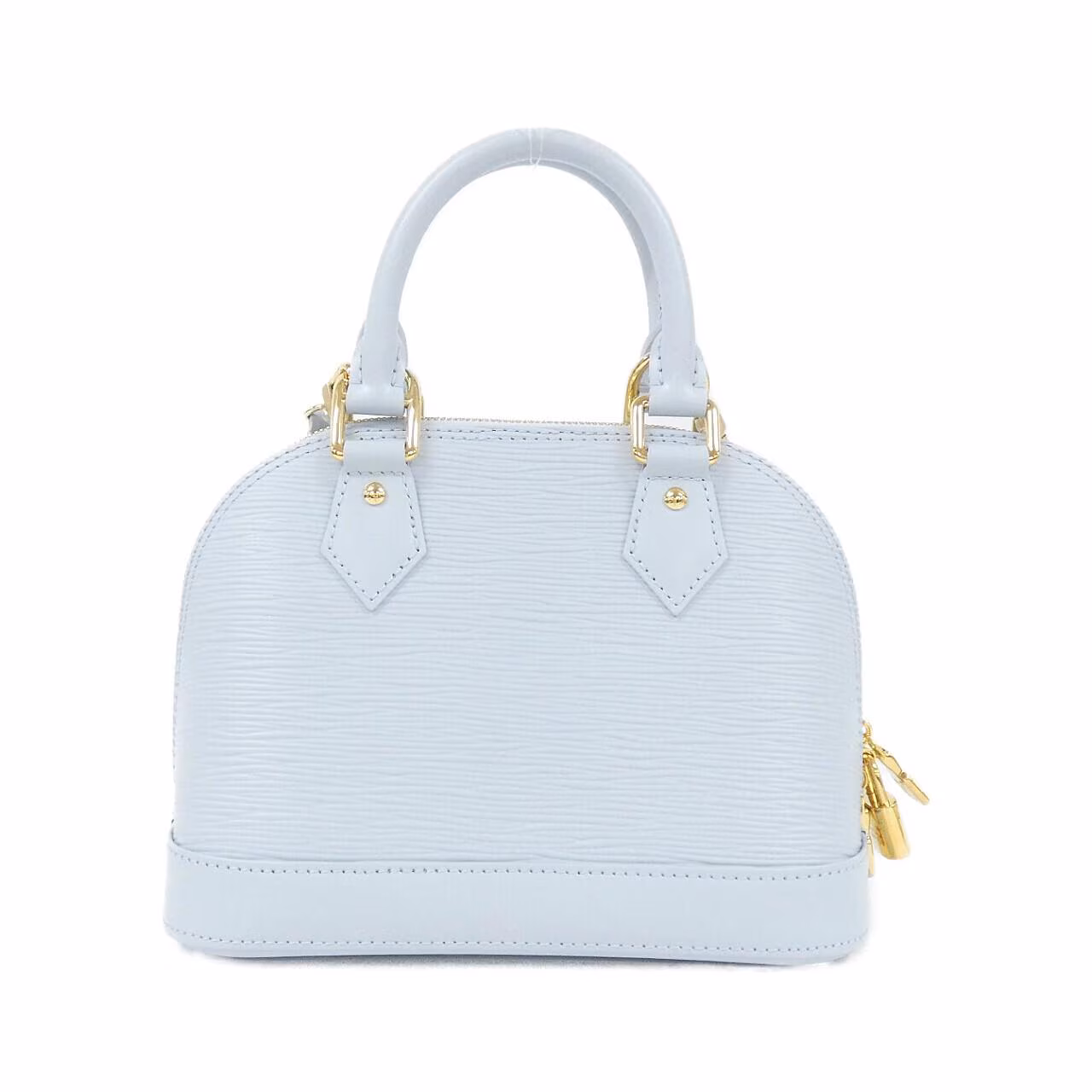 Compact dome-shaped leather handbag with rounded top handles and a zip closure.