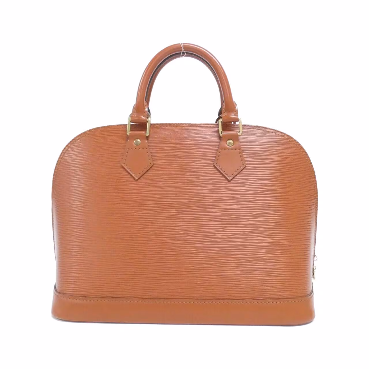 Structured dome-shaped handbag in textured leather with twin handles and a zip top.