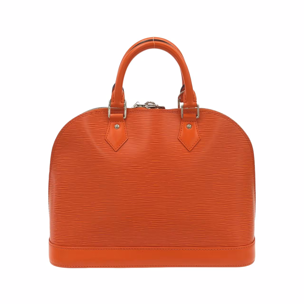 Structured dome-shaped handbag in textured leather with rolled handles.