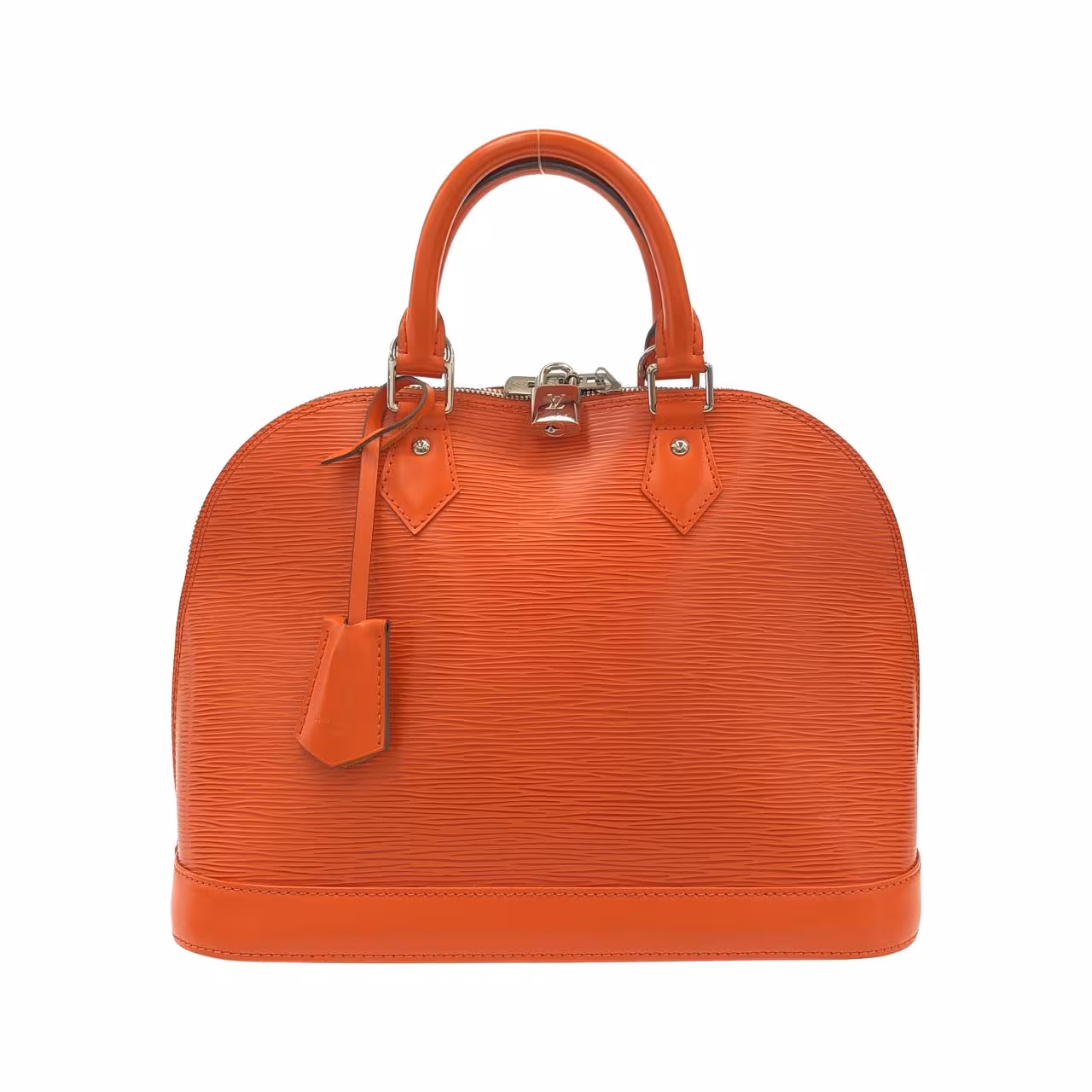 Structured dome-shaped handbag in textured leather with rolled handles.