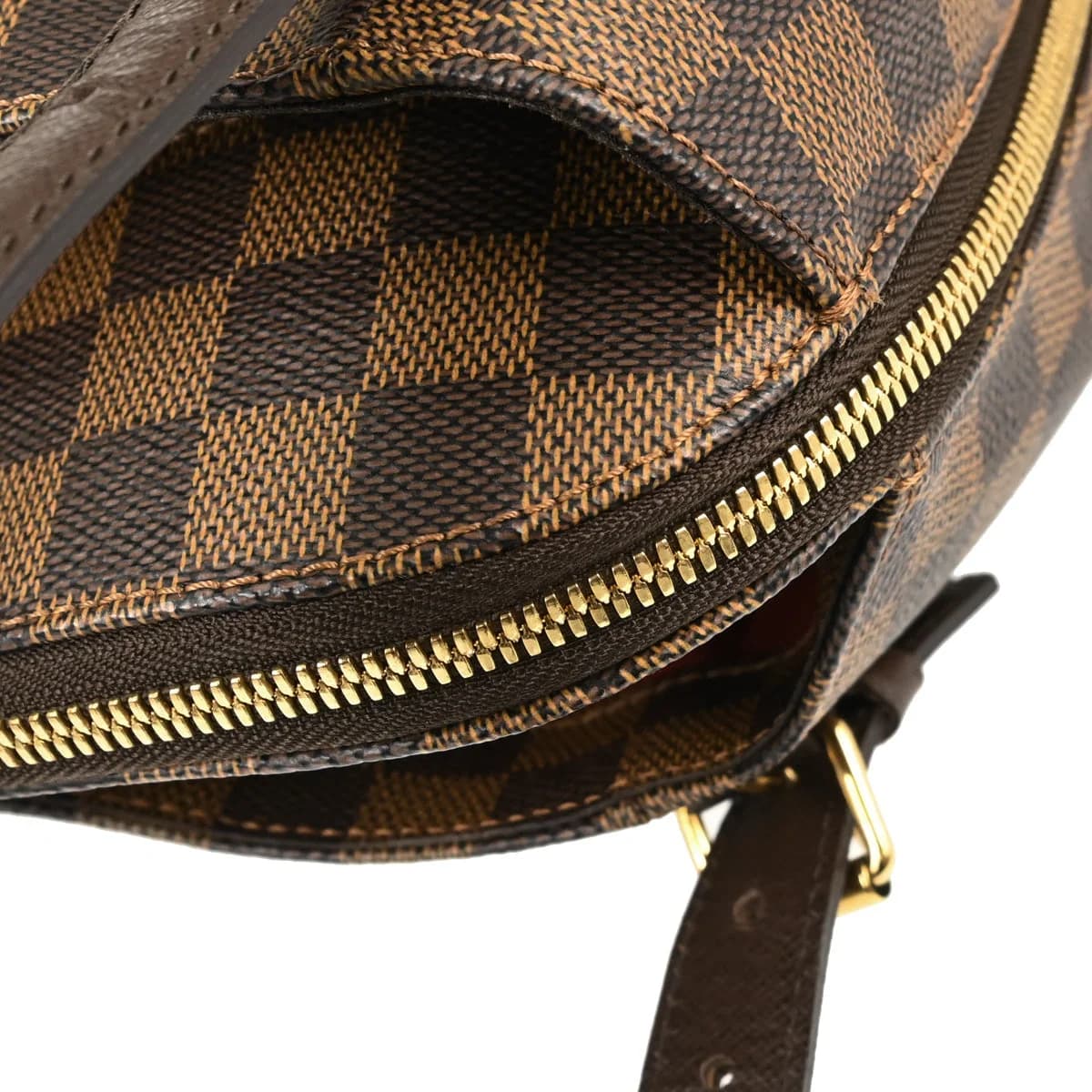 Brown checked coated canvas handbag with rolled leather handles and a zip top