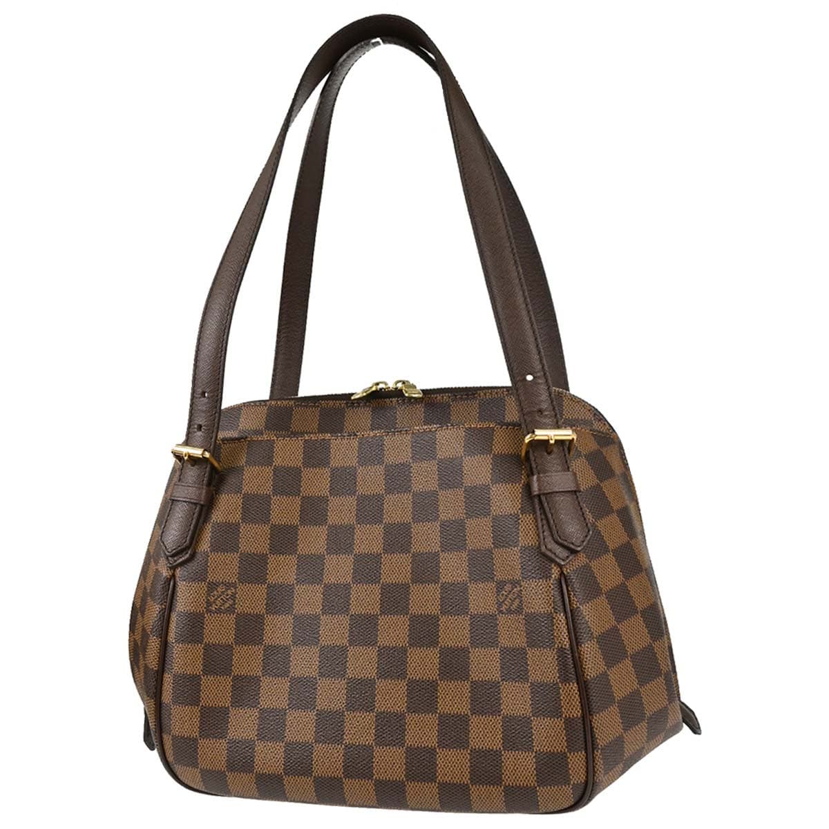 Brown checked coated canvas handbag with rolled leather handles and a zip top