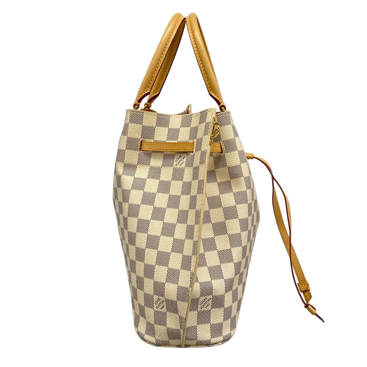 Pale checked canvas tote with leather shoulder straps