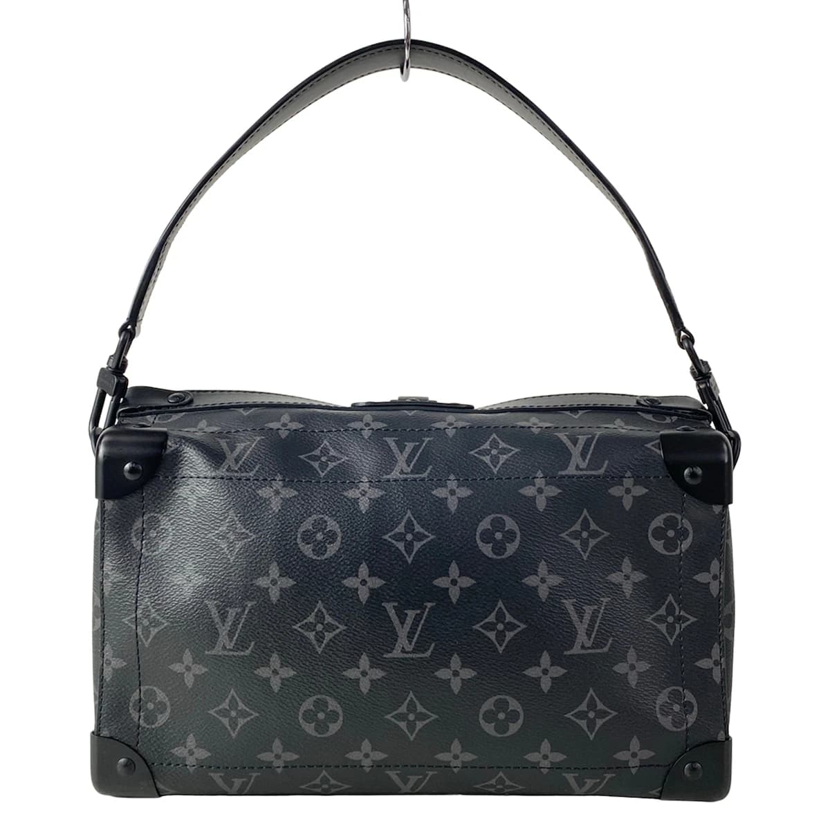 Grey and black patterned canvas bag with dark trim, shown against a plain backdrop