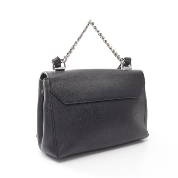 Compact black leather handbag with top handle and silver-tone twist lock.