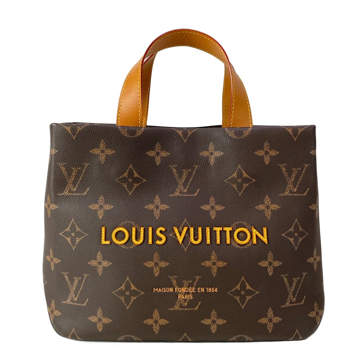 Large leather tote with twin handles and a plain front panel.