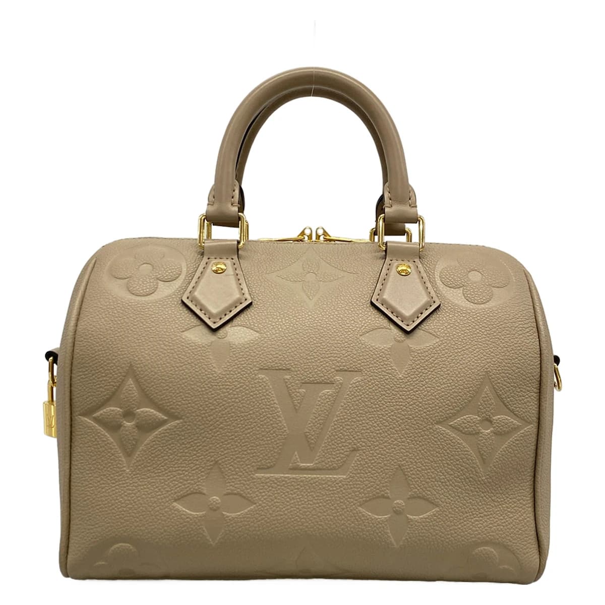 Soft embossed-leather handbag with rolled top handles.