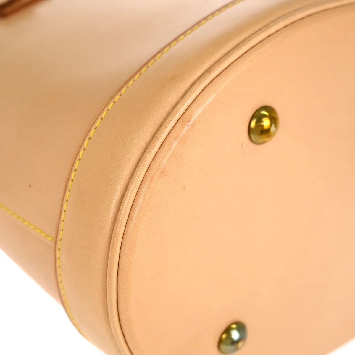 Beige smooth leather tote bag with tall handles and an open top