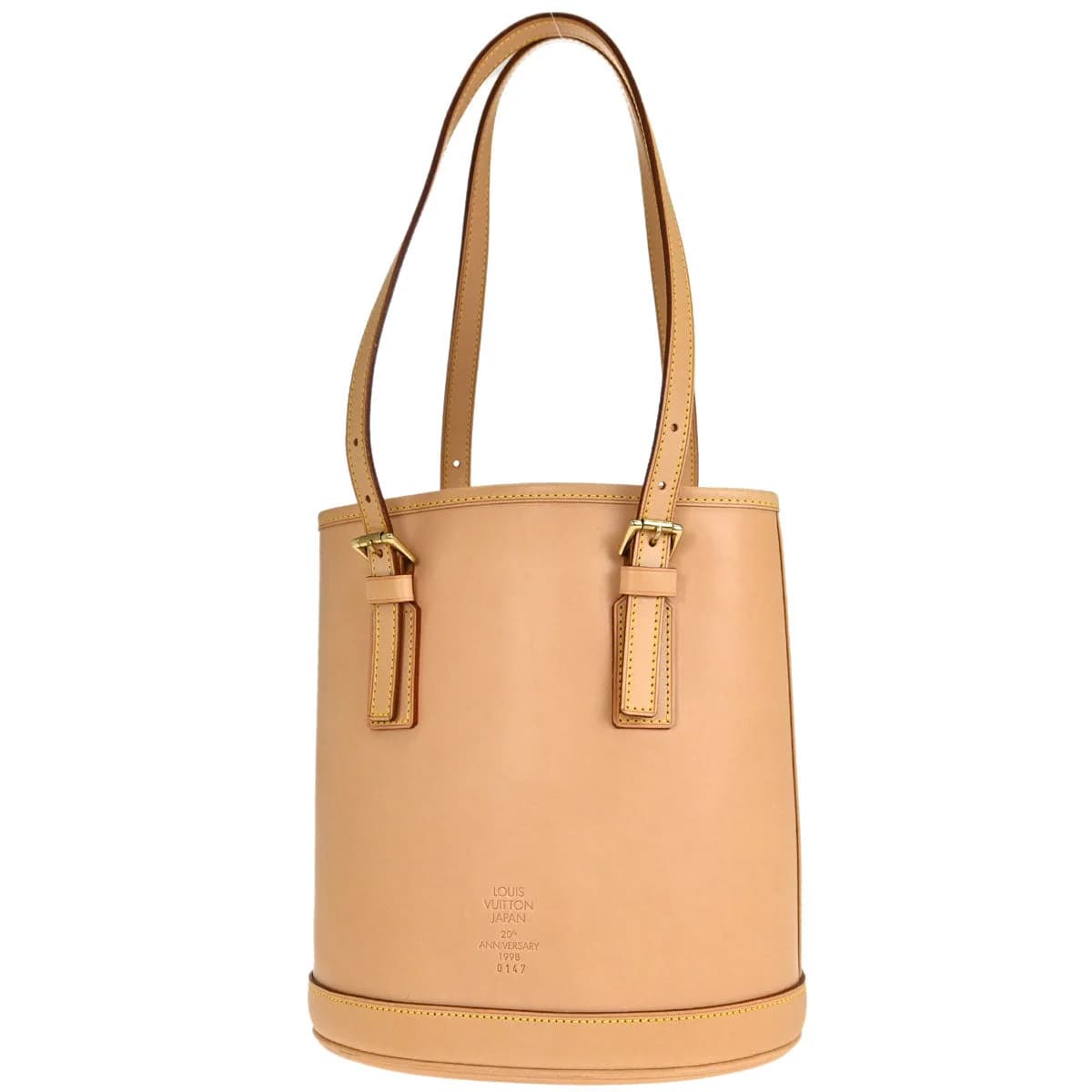 Beige smooth leather tote bag with tall handles and an open top