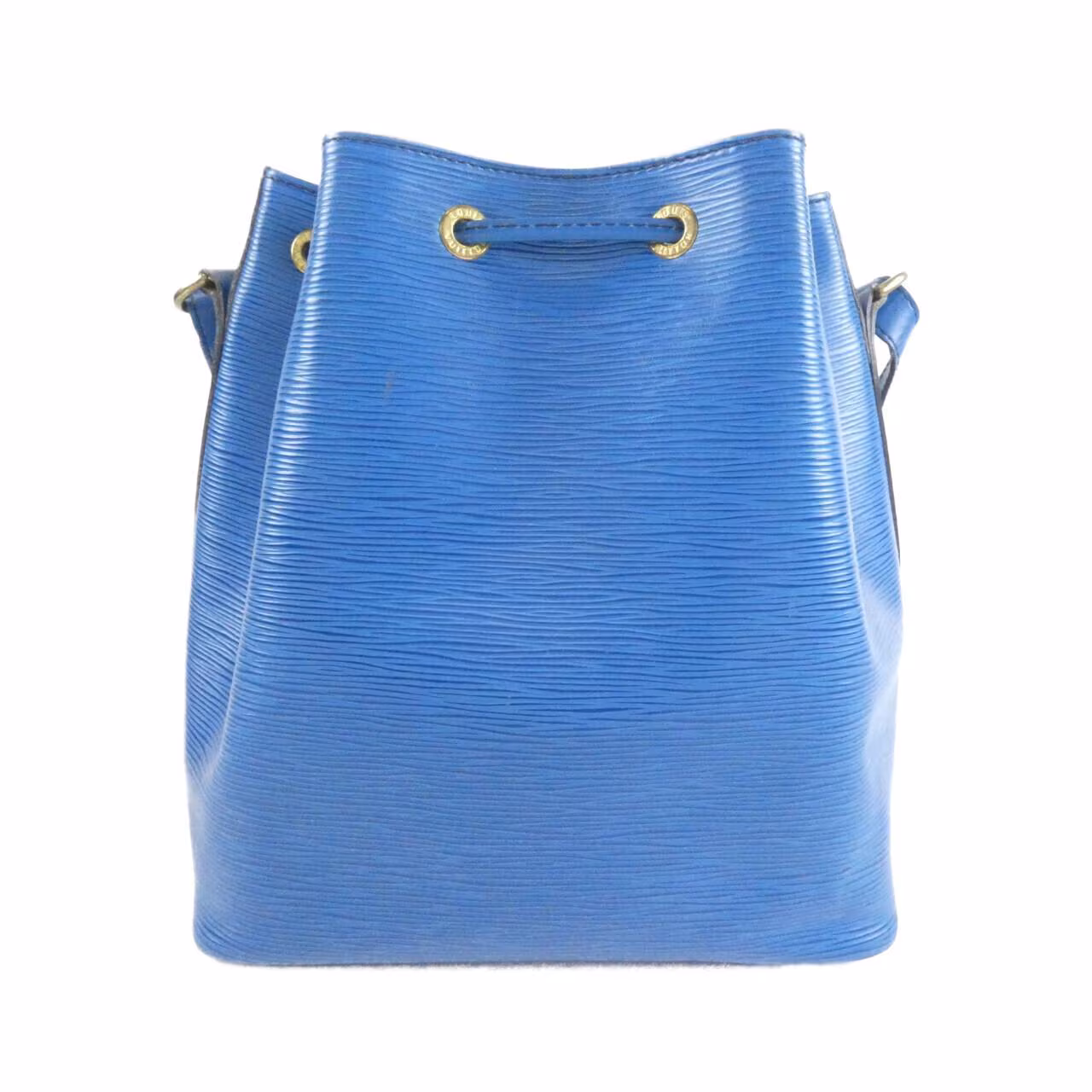 Bucket-shaped textured leather shoulder bag with drawstring closure.