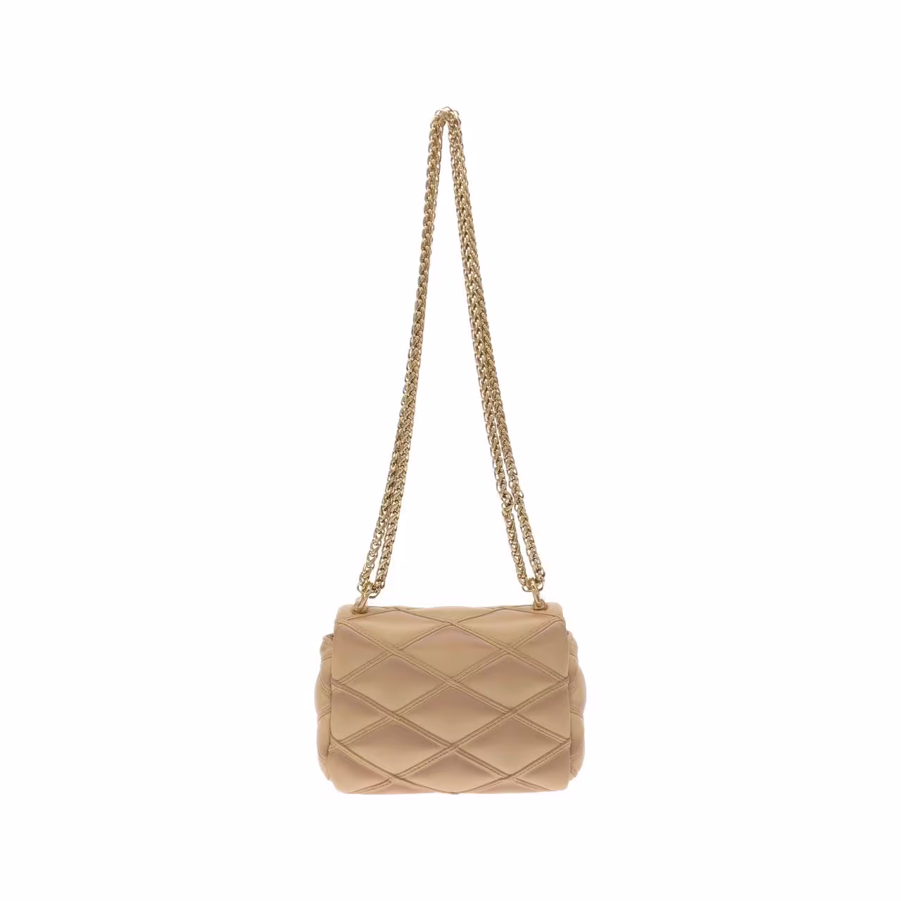 Small quilted shoulder bag with a chain strap.