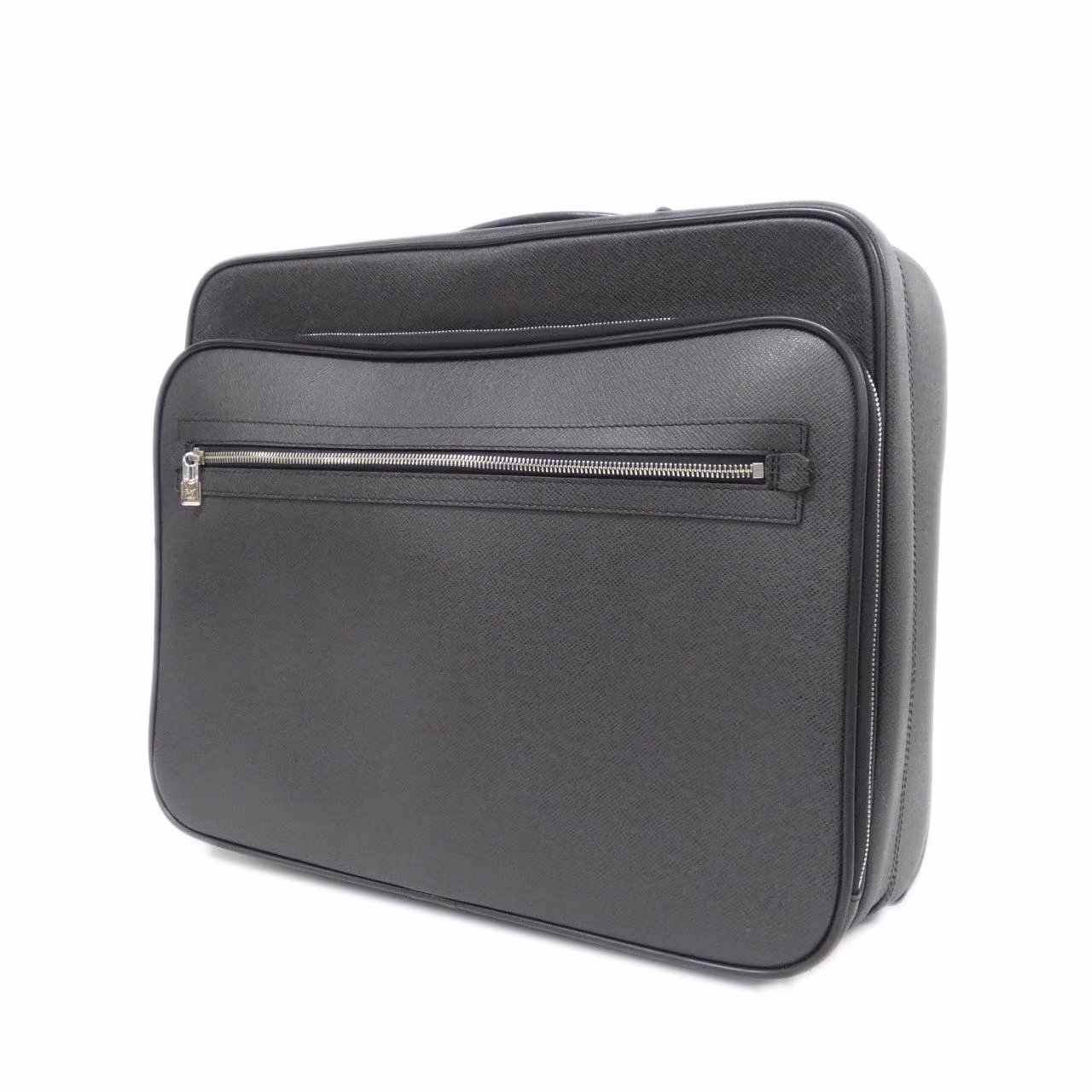 Rigid grained leather briefcase-style travel case with a top handle