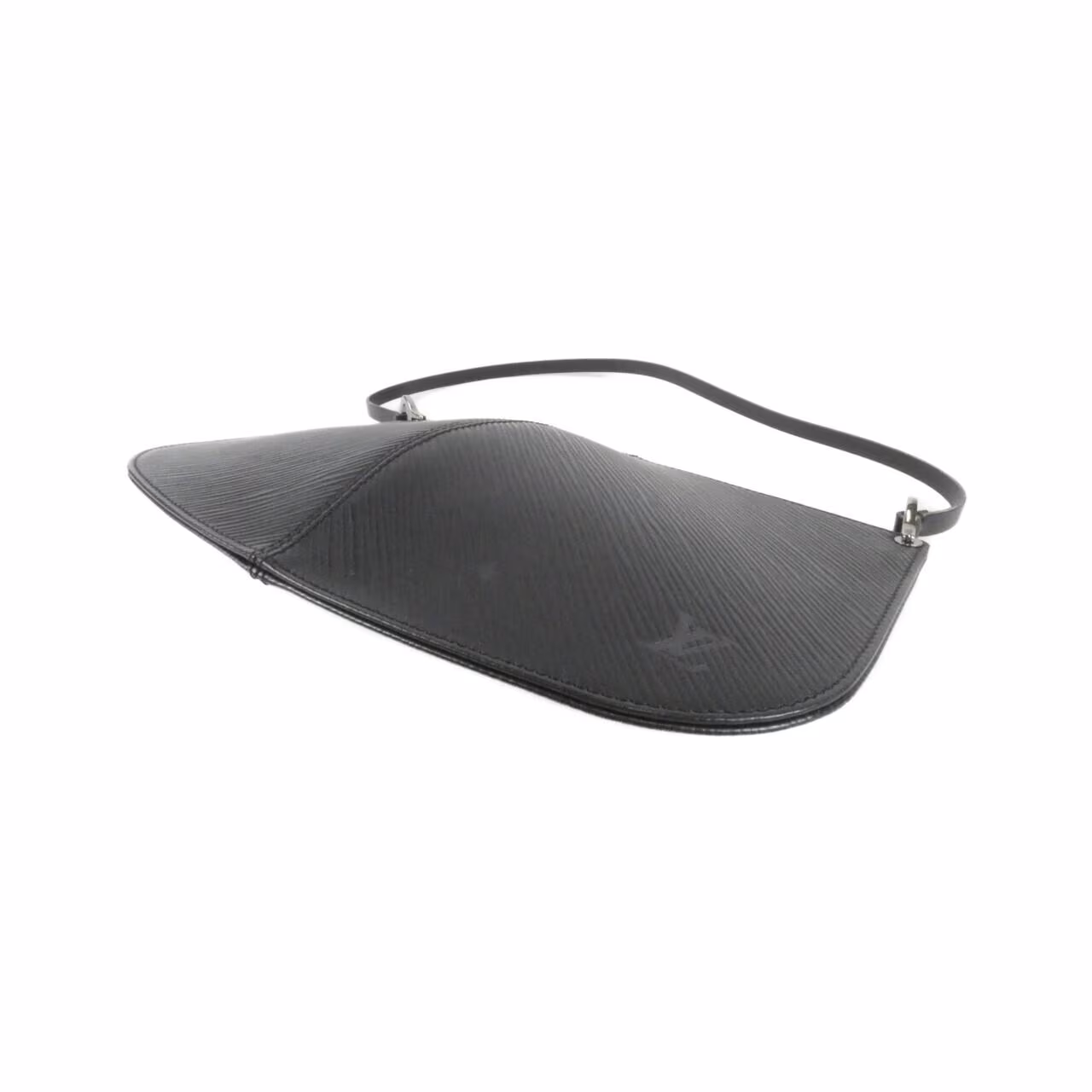 Half-moon shaped textured leather pouch with a zip top.