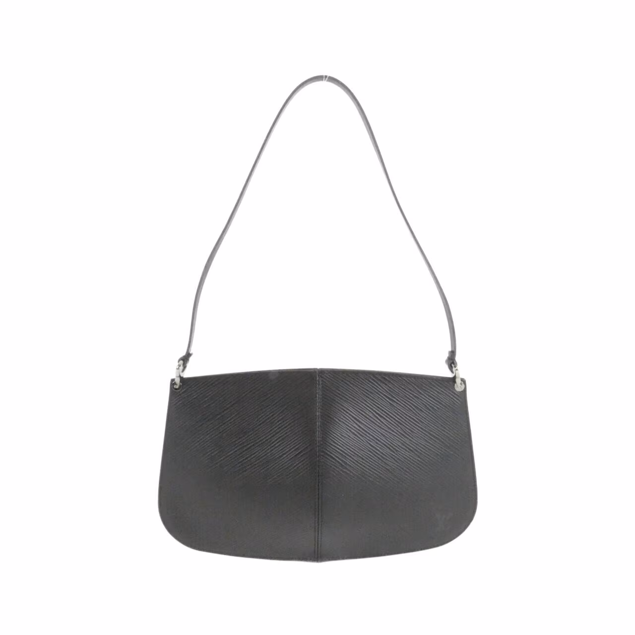 Half-moon shaped textured leather pouch with a zip top.