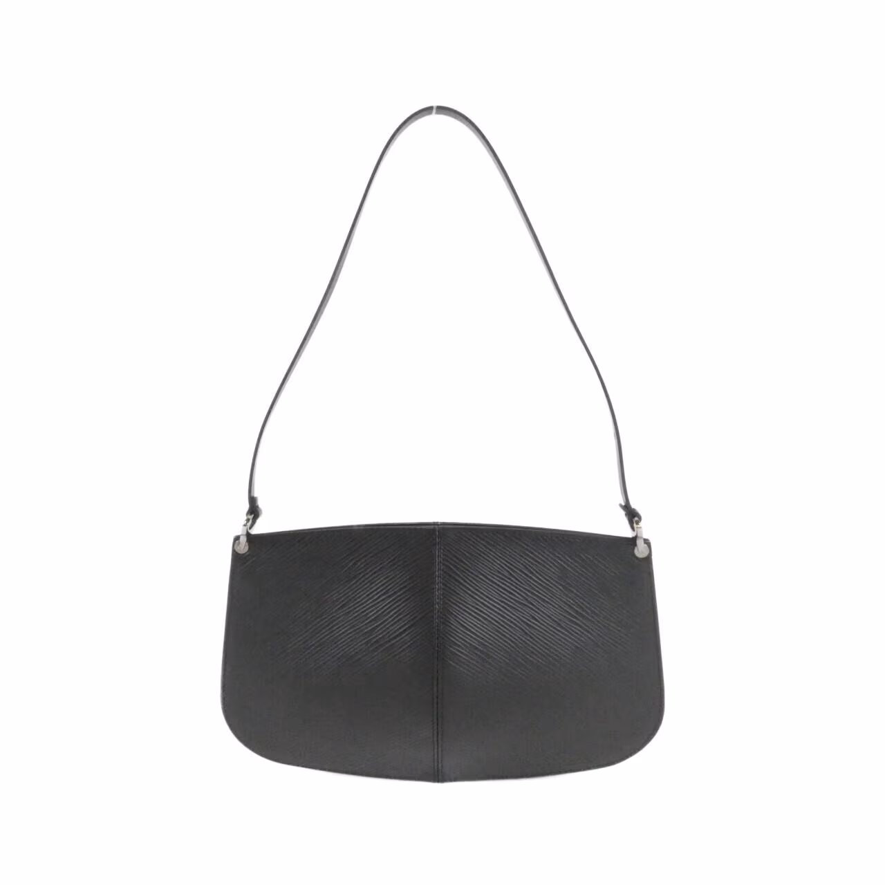 Half-moon shaped textured leather pouch with a zip top.