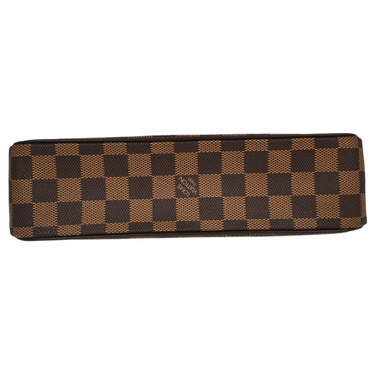 Brown checked-canvas handbag with leather trim, rolled handles and a flap closure.