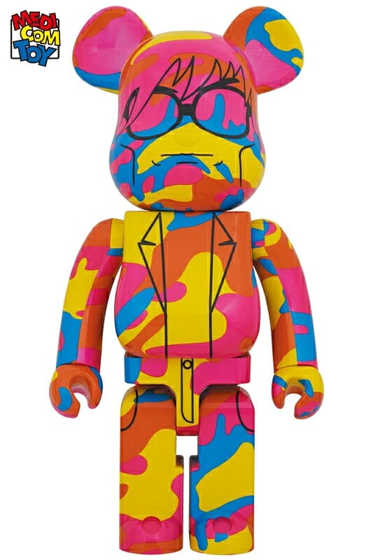 Large bear-shaped collectible figure printed with a pop-art portrait design.