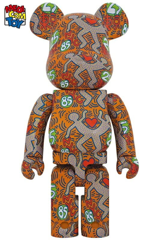 Large bear-shaped collectible figure covered in bold contemporary line-art figures