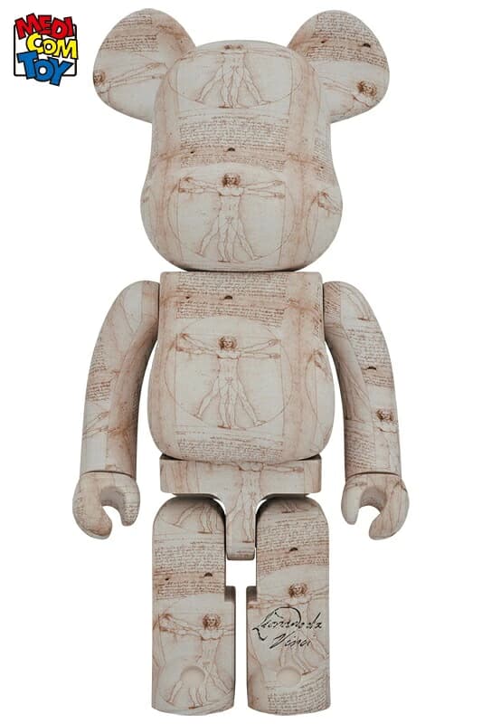 Tall bear-shaped figure printed with a sketch of a man with outstretched arms and legs.