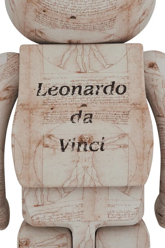 Tall bear-shaped figure printed with a sketch of a man with outstretched arms and legs.